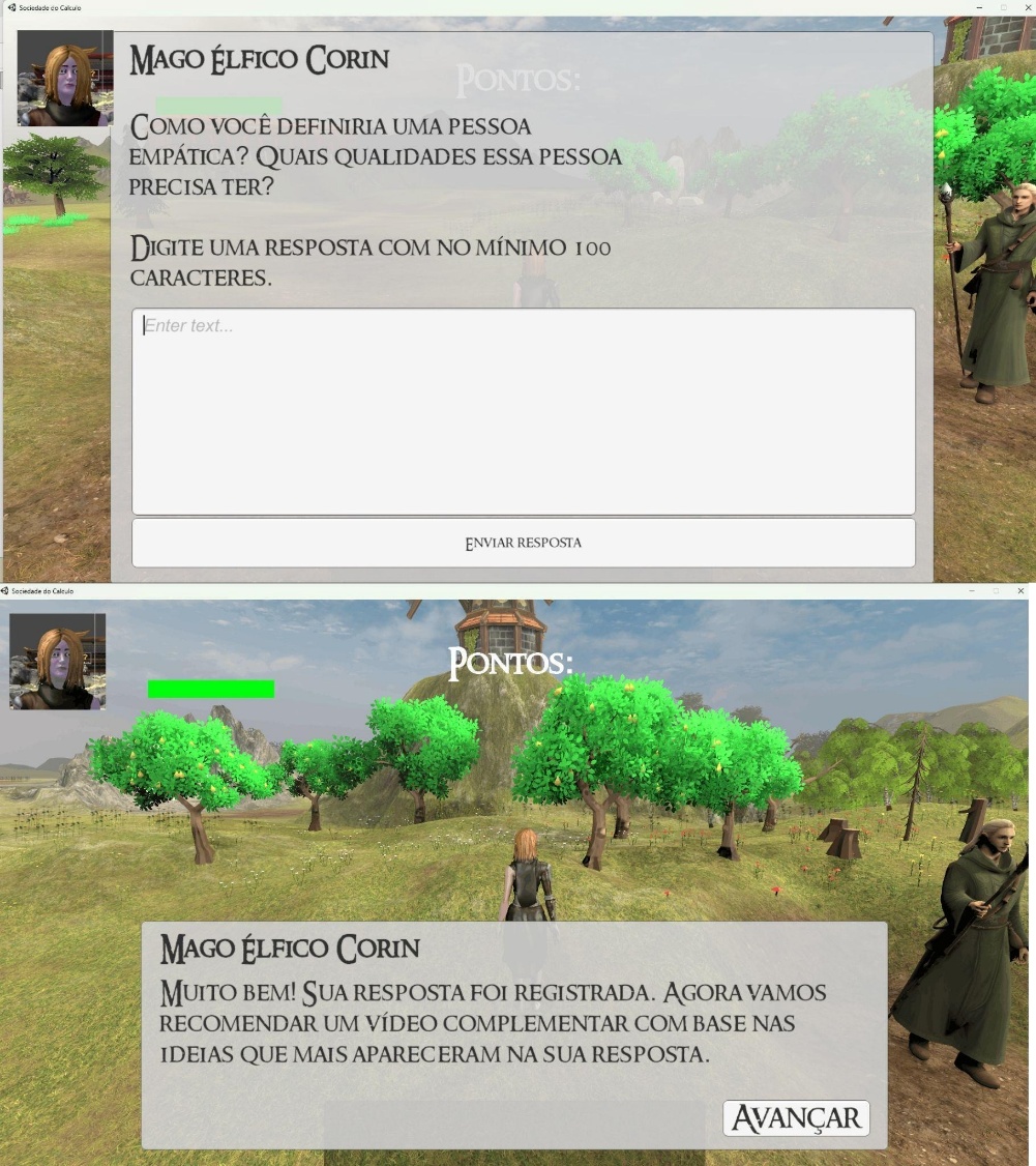 Atividade do jogo em que o Mago Élfico Corin pergunta como o estudante definiria uma pessoa empática