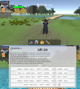 Questão matemática apresentada durante uma batalha no jogo