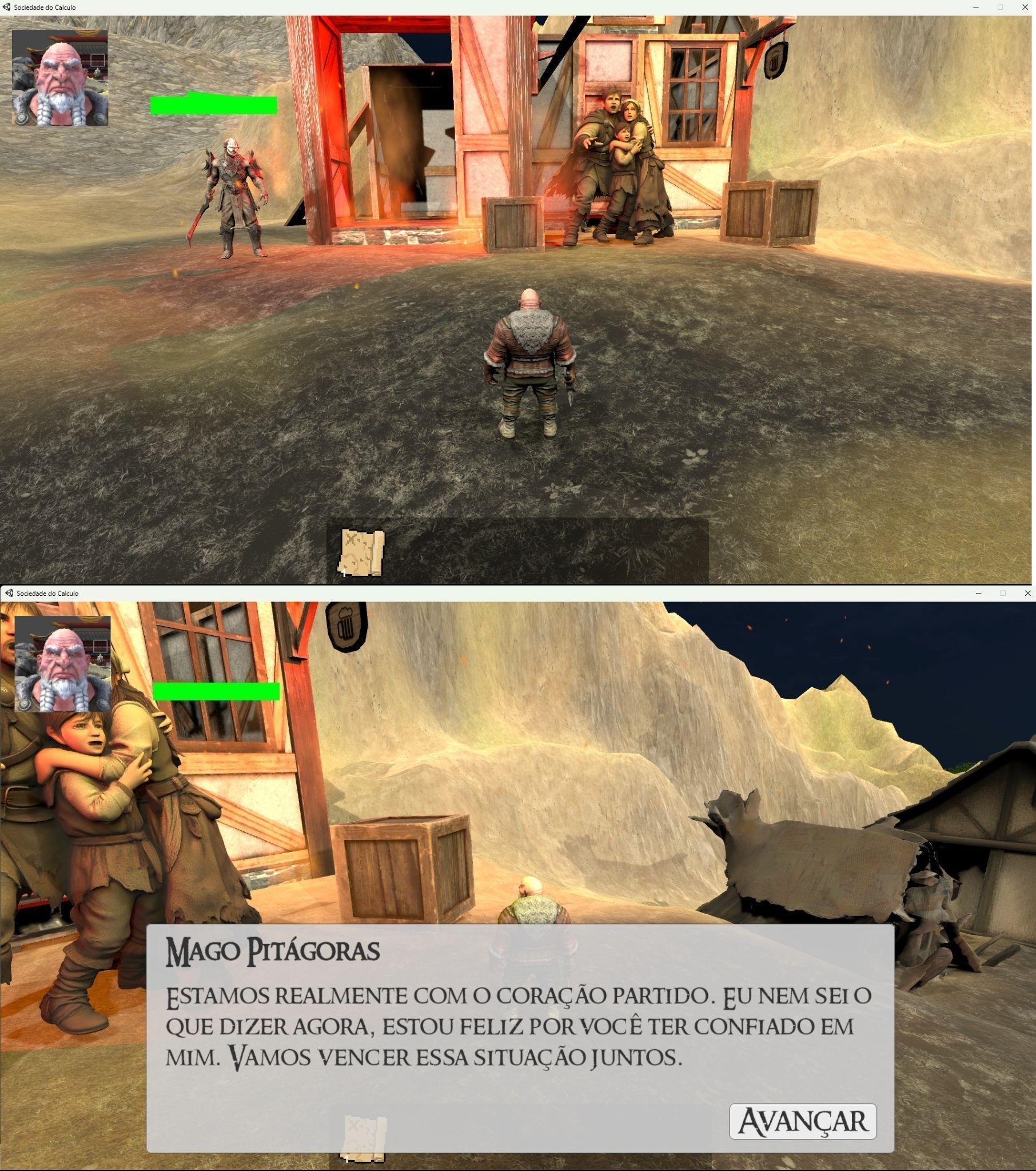 Cenas do jogo com personagem acolhendo uma situação difícil compartilhada durante a narrativa