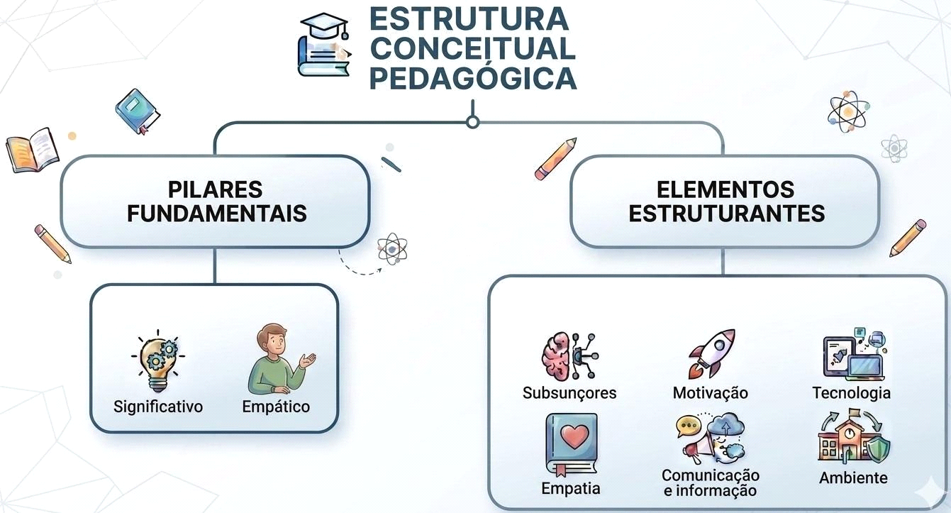 Estrutura conceitual pedagógica do Método Significativo Empático, composta por pilares fundamentais e elementos estruturantes.